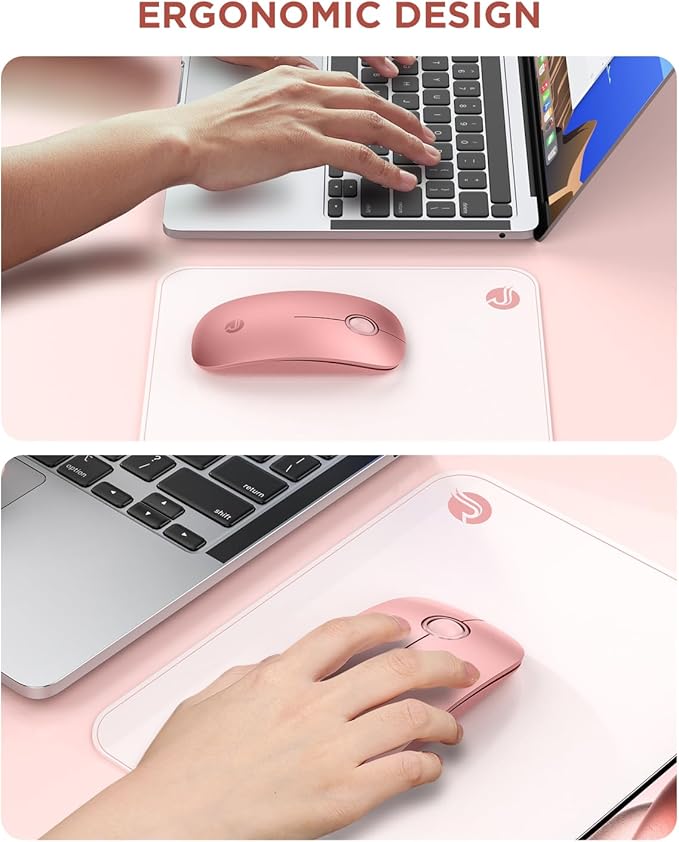 RAPIQUE Bluetooth Wireless Mouse - (BT5.1+USB) Dual Connectivity, Quiet Click, Low Power, and 1600 DPI, Portable Cordless Mouse for Mac, Laptop, MacBook Pro/Air, iPad (Rose Gold)