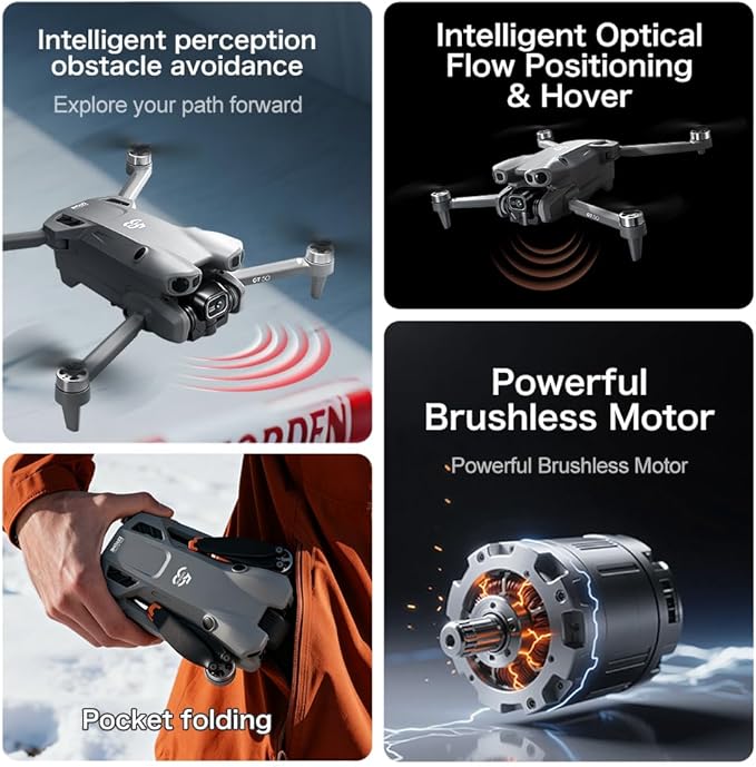 Drones with Dual Camera for Adults, Brushless Motor Large HD Screen Remote Control, Lightweight Under 249g Foldable Professional Drone for Beginner, Mini Quadcopter with 2 Batteries & Storage Bag