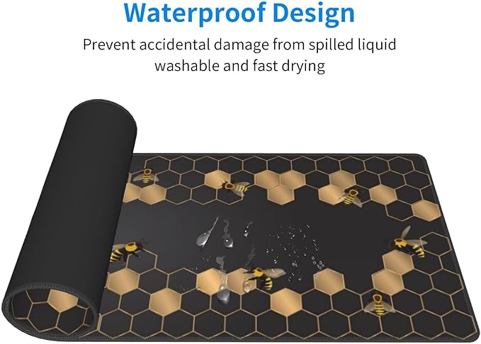Honeycomb Bee Gaming Mouse Pad Extended Large Mouse Mat 31.5 X 11.8 Inch Nonslip Rubber Base Long Desk Pad Stitched Edges Mousepad Mice Pad for Office Home Game