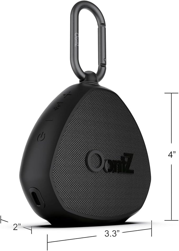OontZ Angle Clip – Portable Bluetooth Speaker, 5W Stereo Sound, 12 Hour Playtime, Rich Bass, 100 Foot Wireless Range, IPX7 Waterproof, Outdoor, Travel, Great Gift (Black)