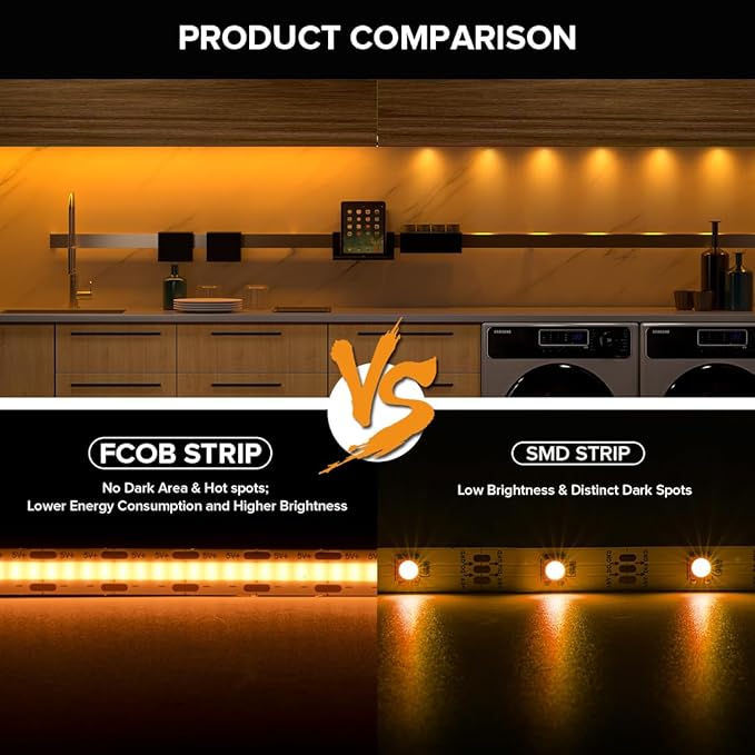 5V COB Orange Led Strip Light 6.56FT USB Powered CRI90+ LED Tape Lights with Dimmer, 8mm Width Dimmable High Density Flexible Strips for TV Under Cabinet Bedroom