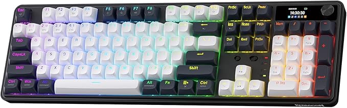 Redragon K761 Wireless Gasket Gaming Keyboard w/Hype Screen & Knob, 104 Keys Mechanical Keyboard, Easy-Control 1.26’ TFT Info Display, 5-Layer Noise Dampening, Custom Linear Switch, Abyssal Blue