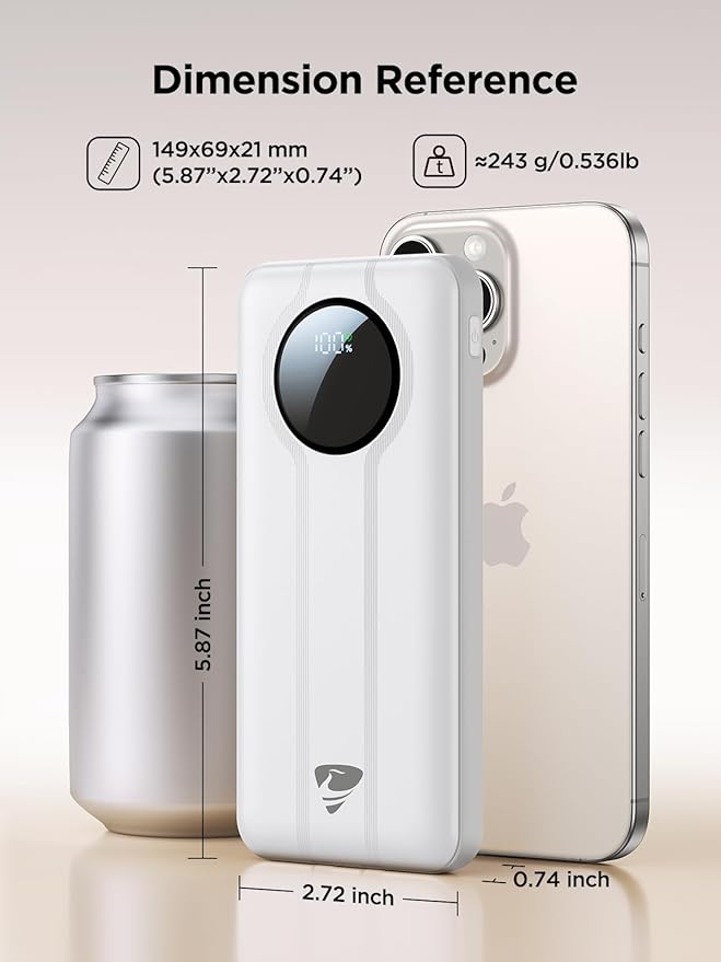 Aioneus Power Bank, 10000mAh Portable Charger with Built in Cables Fast Charging 22.5W USBC in/Out Travel PowerBank Battery Pack for iPhone 16 15 14 13 12 Samsung Galaxy S24 A15 Android Phone(1 Pack)