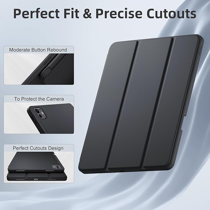 Compatible with iPad Pro 13 Inch Case M5 2025/ M4 2024, Soft TPU Back Cover for iPad 13 Pro Case, with Pencil Pro & (USB-C) Holder, Trifold Stand, Auto Wake/Sleep, Black