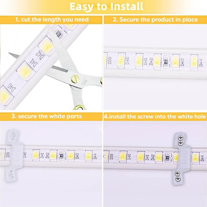 3.28ft LED Strip Lights AC 110V Waterproof Outdoor Light SMD 5730 120LEDs/m 3000K Warm White LED Rope Lights Flexible Cuttable LED Lights for Bedroom Wall Kitchen Under Cabinet Lighting