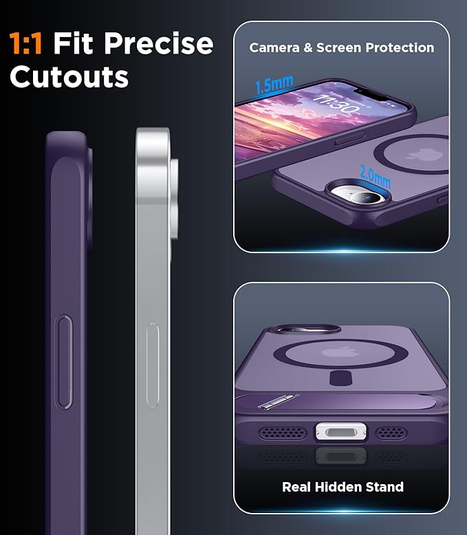 Magnetic Compatible with iPhone 16E Case, [Built-in Invisible Kickstand][Compatible with MagSafe][Military Grade Shockproof] Slim Translucent Matte Case for iPhone 16E 6.1" 2025