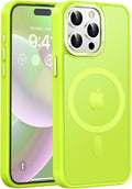 Newfuture Upgraded Magnetic for iPhone 15 Pro Max Case [Compatible with Magsafe] [Mil-Grade Protection], Pocket-Friendly, Translucent Phone Case Cover for iPhone 15 Pro Max 6.7", Fluorescent Green