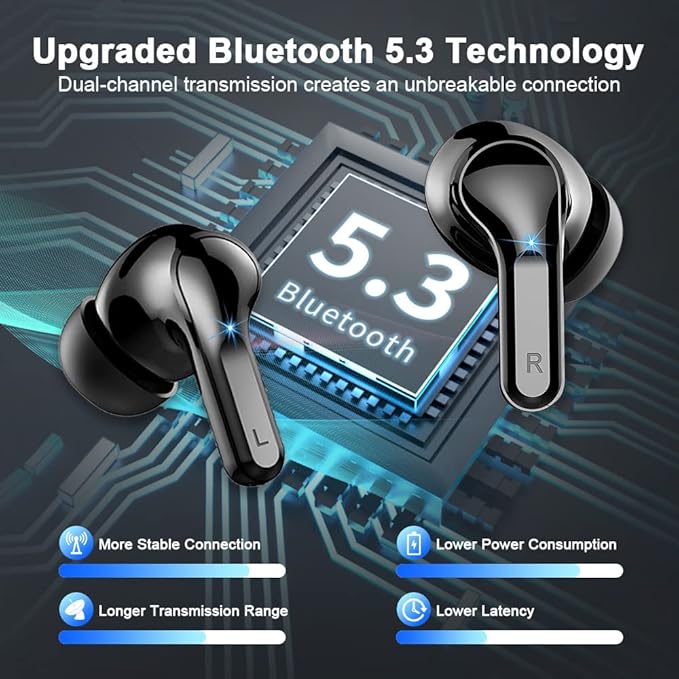 Wireless Earbuds, Sports Bluetooth 5.4 Headphones IPX8 Waterproof, 70H Over Ear Buds with Deep Bass Sound,4 ENC Noise Cancelling Mics, USB-C Fast Charging Earphones with Earhooks for Workout/Running