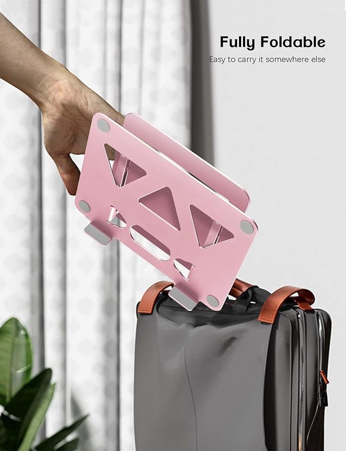 Aoviho Laptop Stand Holder, Adjustable Desk Laptop Riser, Foldable Notebook Computer Stands for MacBook Air Pro HP Lenovo Dell Samsung Chromebook, Up to 15.6 inch, Rose Gold