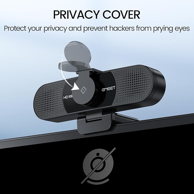EMEET C960 1080P Webcam with Microphone, 2 Mics, 90° FOV, USB Type-A & A-to-C Adapter, Fixed Focus, Plug&Play Computer Camera for Zoom/Teams/Facetime/YouTube/Google Meet/Switch 2 Camera, 2025 Version