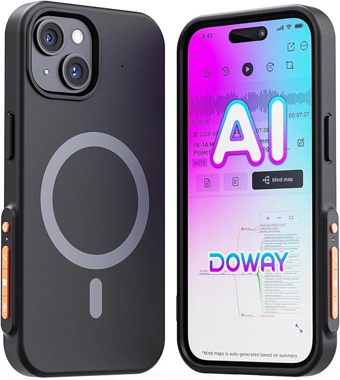Yorlu AI Voice Recorder, AI Recorder Phone Case with Transcribe＆Summarize, AI Noise Cancellation, 80+ Language Translation with APP, 32GB Magnetic Note Voice Recorder for Calls, Meetings