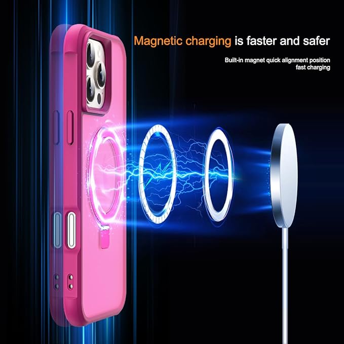 SKYLMW Compatible with iPhone 16 Pro Case with Invisible Magnetic O-Ring Stand Military-Grade Translucent Case for iPhone 16 Pro 6.3" [Compatible with Mag-Safe][Great Grip Feeling], Rose