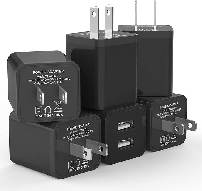 6Pack USB Wall Charger, iGENJUN 2.4A Phone Charger Dual USB Port Cube Power Plug Adapter Fast Wall Charger Block Compatible with iPhone 17/17 Pro/16/16 Pro, Samsung Galaxy, Pixel, LG, Android-Black