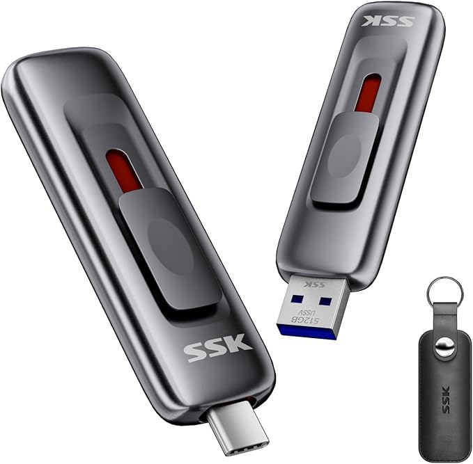 SSK 512gb Flash Drive,Fast Memory Stick with Sliding Dual USB 3.2 flashDrive Type-c +A up to 560 MB/s Read Speed Thumb-Drive,External Solid State-Drive for iPhone 15/16/17/Android/Windows/Tablet/TV