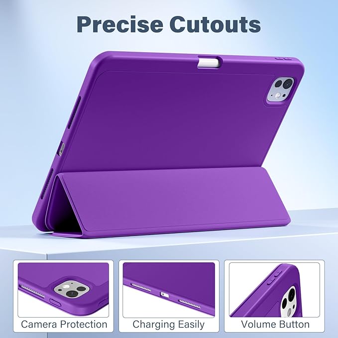 Akkerds for iPad Pro 11 Inch Case (M5/M4) 2025/2024 6th/5th Generation with Pencil Holder, for iPad Pro Case 11 Inch with Trifold Stand Protective Cover/Soft TPU Back, Auto Wake/Sleep, Purple