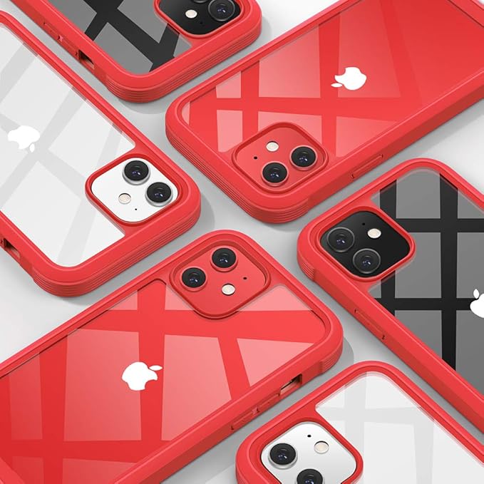 Diaclara Designed for iPhone 12 Mini Case, Full Body Rugged with Built-in Touch Sensitive Anti-Scratch Screen Protector, Soft TPU Bumper Case Designed for iPhone 12 Mini 5.4" (Red and Clear)