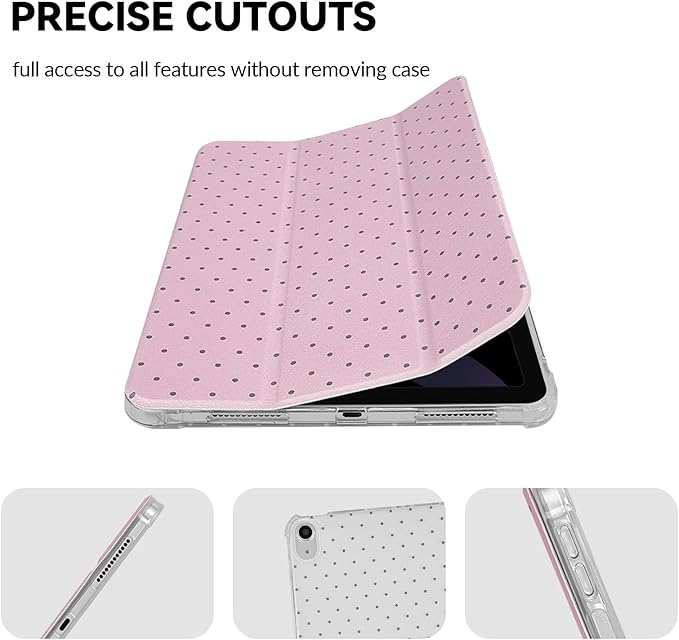 Lovmooful Compatible for iPad Air 6th 11-inch M2 (2024),iPad Air 5/4 (2022/2020 5th/4th Generation 10.9-Inch) Case with Pencil Holder Cute Polka Dot Design Soft TPU Trifold Stand Protective-Pink