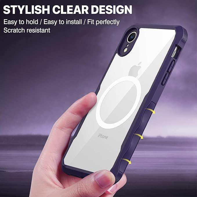CENHUFO Privacy Magnetic for iPhone XR Case, Full Body Phone Case Built-in 9H Tempered Glass Privacy Screen Protector [Compatible with Magsafe] Shockproof Protective Bumper Clear Cover - Purple