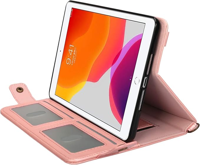 7.9-inch iPad mini Case with Pencil Holder, Techcircle Smart Folio Stand PU Leather Crossbody iPad mini Series Cover with Hand Strap, Multiple Card Slots Envelope Pocket Wallet Case, Rose Gold