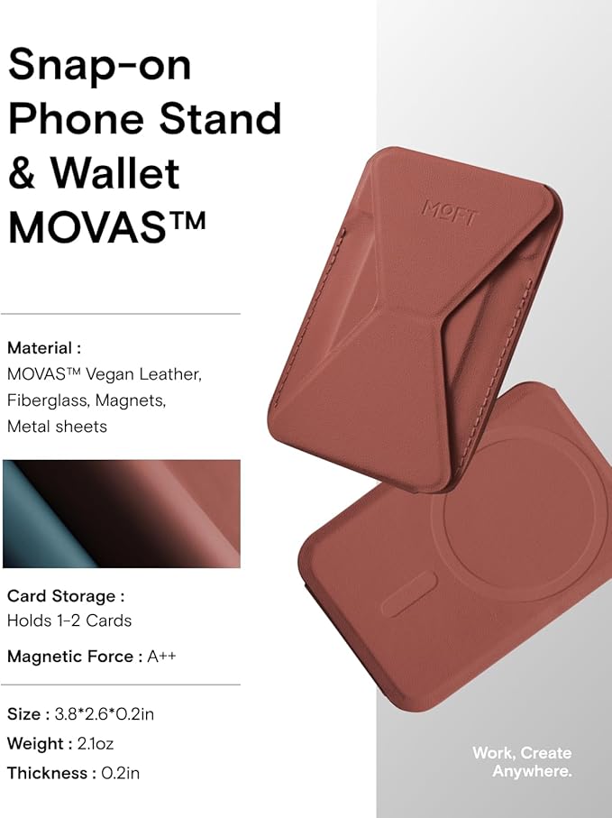 MOFT Magnetic Wallet Stand Compatible with iPhone 17/16/15/14/13/12 Series, Angle Adjustment & Magsafe Compatible MOVAS Phone Stand,Sienna Brown