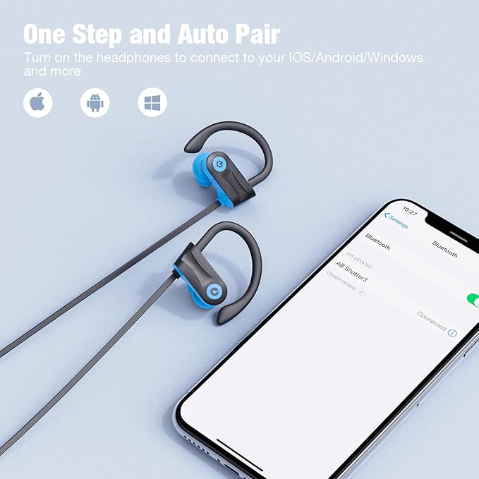 Boean Bluetooth Headphones, Bluetooth 5.3 Wireless Headphones with 16 Hours Playtime, Stereo Bass IPX7 Waterproof Over Ear Earphones AI Music Generation for Workout and Sports Running