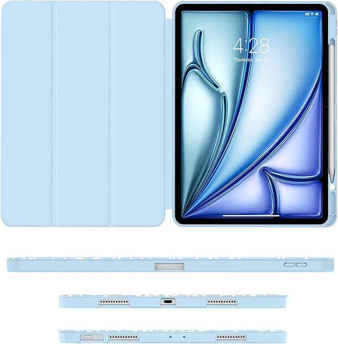 Soke Case for iPad Air 13 Inch (M4/M3/M2,2026-2024), iPad Pro 12.9" 6th/5th Generation with Pencil Holder(2021 2022 Release)-[Apple Pencil Charging + Auto Wake/Sleep] Soft Back Cover, Book Ice Blue