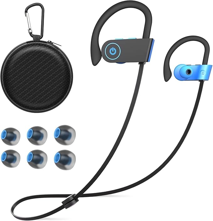 JOYWISE Bluetooth Headphones, Wireless Headphones 16H Playtime Wireless Earbuds with Mic Stereo in-Ear Earphones, IPX7 Waterproof Sports Headphone Sound Isolation Headsets for Running, Workout Blue