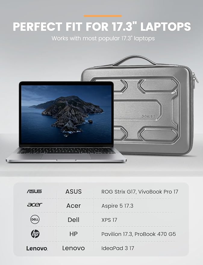 DOMISO 17 inch Laptop Sleeve with Handle Shockproof Waterproof EVA Protective Case for 17.3" ZBook Fury 17.3 G8/MSI GS73VR Stealth Pro/HP Envy 17/LG Gram 17"/ROG Strix GL702VS, Silver