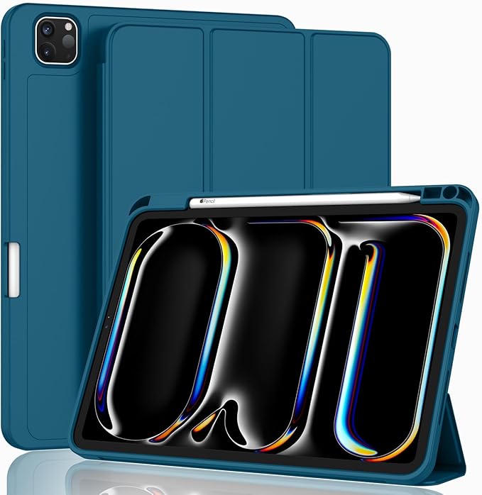 ZryXal New iPad Pro 13 Inch Case (M5) 2025 / (M4) 2024 with Pencil Holder, Smart iPad Case [Support Pencil Pro and Pencil (USB-C)], Support Touch ID and Auto Wake/Sleep (Teal)