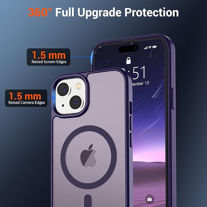 SUPFINE Magnetic for iPhone 15 Case (Compatible with MagSafe) (Military Grade Drop Protection) Slim Translucent Matte Shockproof with Anti-Fingerprint Phone Case, Dark Purple