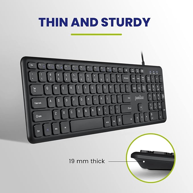 Perixx PERIBOARD-210 US Wired Full-Size USB Keyboard with Quiet Keys for Desktop, Laptop, and Tablet - X Type Scissor Keys - Black - US English (11726)