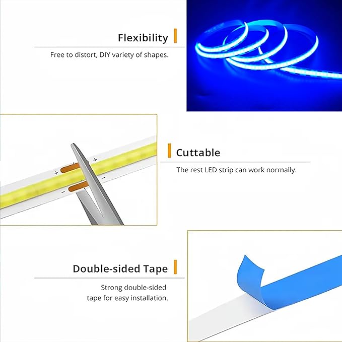 ZSLAIFU COB LED Strip Lights Ice Blue 3.28ft, 5V Dimmable LED Light Strip, Flexible USB Light Strip for Cabinet, TV Backlighting, Bedroom, Kitchen, Home DIY Lighting