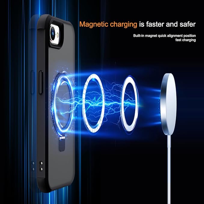 SKYLMW Compatible with iPhone 16e Case & iPhone 17e Case 6.1" with Invisible Magnetic O-Ring Stand Military-Grade Translucent Phone Cases [Compatible with Mag-Safe][Great Grip Feeling], Black