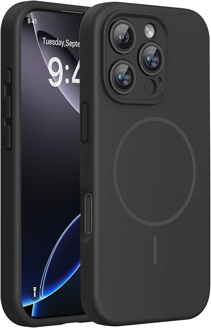 Miracase Magnetic for iPhone 16 Pro Max Case, [Soft Anti-Scratch Microfiber Lining], Compatible with MagSafe, Liquid Silicone Case Shockproof Drop Protection Phone Case for 16 ProMax,Black