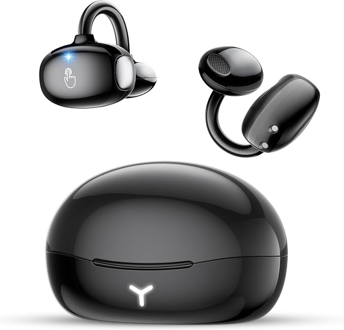 Clip on Earbuds Wireless, Lightweight Open Ear Earbud with Physical Button, Deep Bass Sound Bluetooth 6.0 Headphone Support Dual-Device, 60H Play Time, Ideal for Workout, Running, Subway