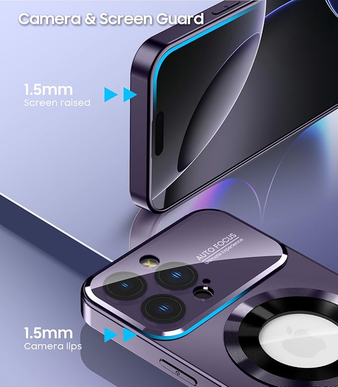 MAKAVO Magnetic for iPhone 16 Pro Case, Compatible with MagSafe, Built-in Camera Lens Protector, Logo View, Military Grade Drop Proof Phone Cover, Purple