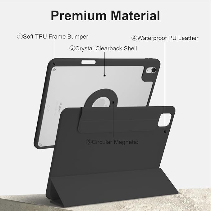 Case for iPad Air 13 Inch M4/M3/M2 2026/2025/2024, iPad Pro 12.9 Inch 6th/5th Gen. 2022/2021 with Pencil Holder, Vertical Stand, Detachable Magnetic Trifold Stand Case,Auto Wake/Sleep, Black
