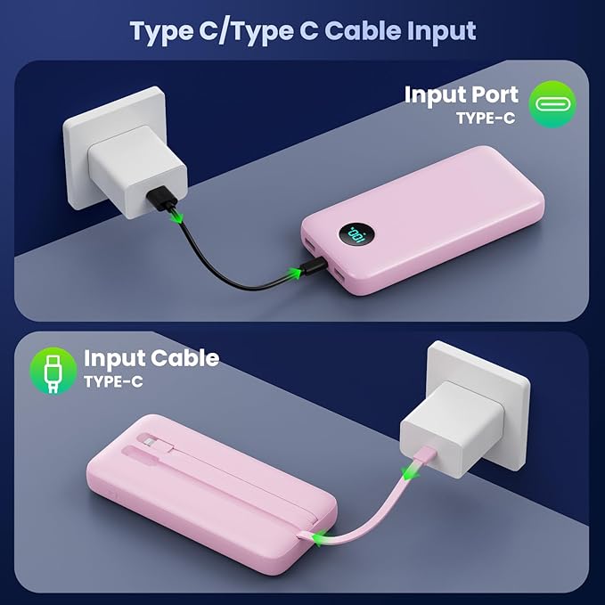 Portable Charger PowerBank 40,800mAh with Built-in Cables,25W PD Fast Charging +QC 4.0 Quick Phone Charging Power Bank, Travel Essential Charger Battery Pack for iPhone 17/16/15 Android Galaxy etc