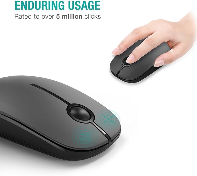 Unipows Wireless Mouse - 2.4G Slim Portable Computer Mouse with Nano Receiver, Less Noise Mobile Optical Mice for Notebook, PC, Laptop, Computer, Mac (Black and Grey)