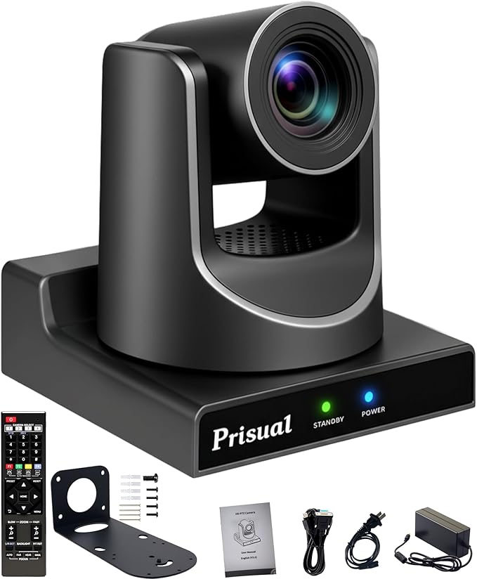 Prisual NDI PTZ Camera Gen 5, NDI 6 & NDI HX3 License Include, AI Auto Tracking, 20X Optical Zoom, 3G-SDI/HDMI/USB/LAN PoE, for Church Worship Live Streaming Education Events - TEM-20N PRO