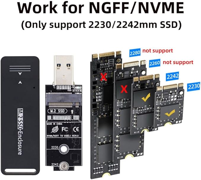 chenyang M.2 to USB 3.1 Adapter,NVME M-Key M.2 NGFF SATA SSD to USB 3.0 Type A Converter Adapter RTL9210B Chipset 2230 2242