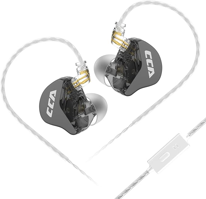 CCA CRA in Ear Monitor Earphone, Ultra-Thin Diaphragm Dynamic Driver IEM, Clear Sound & Deep Bass, Wired Earbuds with Mic and Tangle-Free Removable Cord
