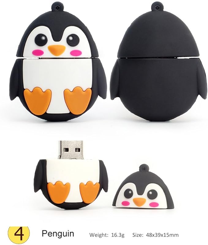 5X8GB Cute Animals USB Flash Drive with Chain Bee Fox Owls Penguin Pen Drive Gifts for School Kids and Students Valentine's Day Gift (Pack of 5 Animals)