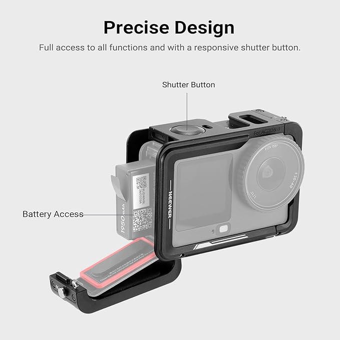 NEEWER Camera Cage for Osmo Action 6, Lightweight Metal Video Rig Stabilizer with Cold Shoe & 1/4" Thread, Compatible with DJI Mic Quick Release Magnetic Adapter Action Camera Accessories, AC054