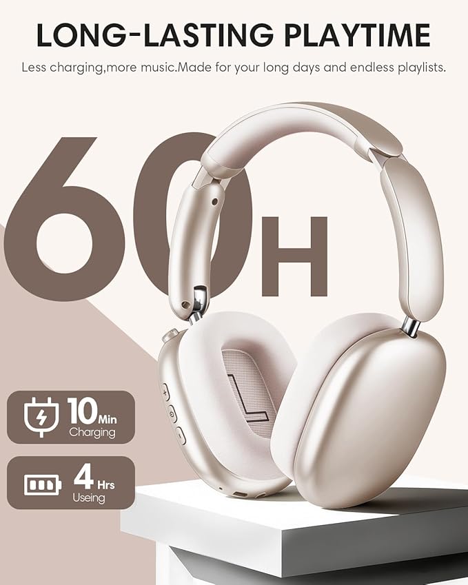 Wentronic Y02 Active Noise Cancelling Headphones, Wireless Over-Ear Bluetooth 5.4 Headphones, Multiple Modes, 60H Playtime,Hi-Res Audio,Big Bass,Foldable Lightweight for Travel Home Office, Starlight