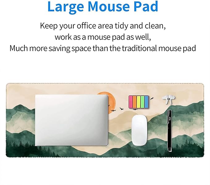 Mountains Desk Pad Mouse Pad Green Yellow Forest Landscape Mousepad XL Large Gaming Mouse Pad Laptop Keyboard Mat Desk Pad 31.5"x11.8" Office Home Decor for Women Girl