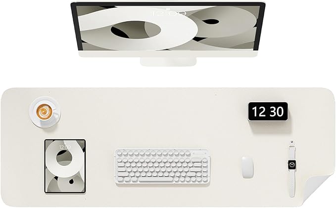 Desk Pad, 48" x 17" PU Leather Non-Slip Desk Mat Large Mouse Pad for Desktop, Waterproof Laptop Computer Writing Mat for Office, Home, Work, Gaming, Ivory White