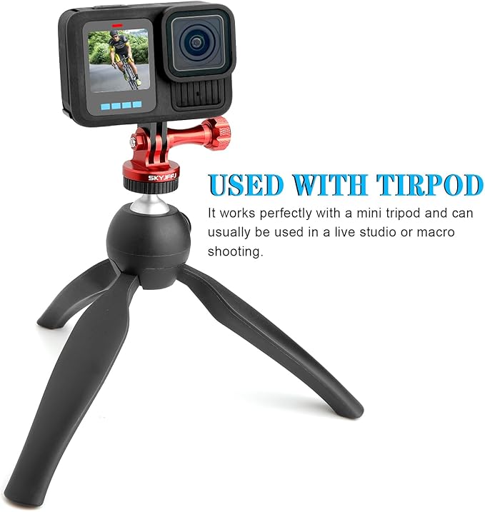 Aluminum-Tripod Adapter Attachment- Bolt -Adapter for Monopod Mount with Aluminum CNC Thumbscrew Compatible Gopro Hero 13 12 11 10 9 8 DJI Osmo Insta360 AKASO and Other Action Camera（RED）