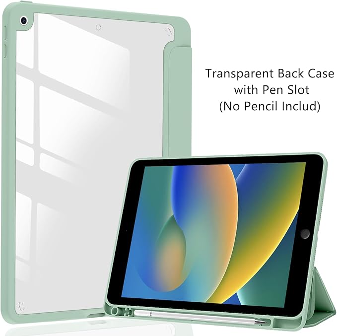JOYLAND Lovely Dinosaur Pattern Case for 9.7" iPad 5th/6th Generation（2017/2018）,Clear Acrylic Hard Back Case with Pencil Holder Trifold Stand Tablet Cover (Model Number:A1822 A1823 A1893 A1954)