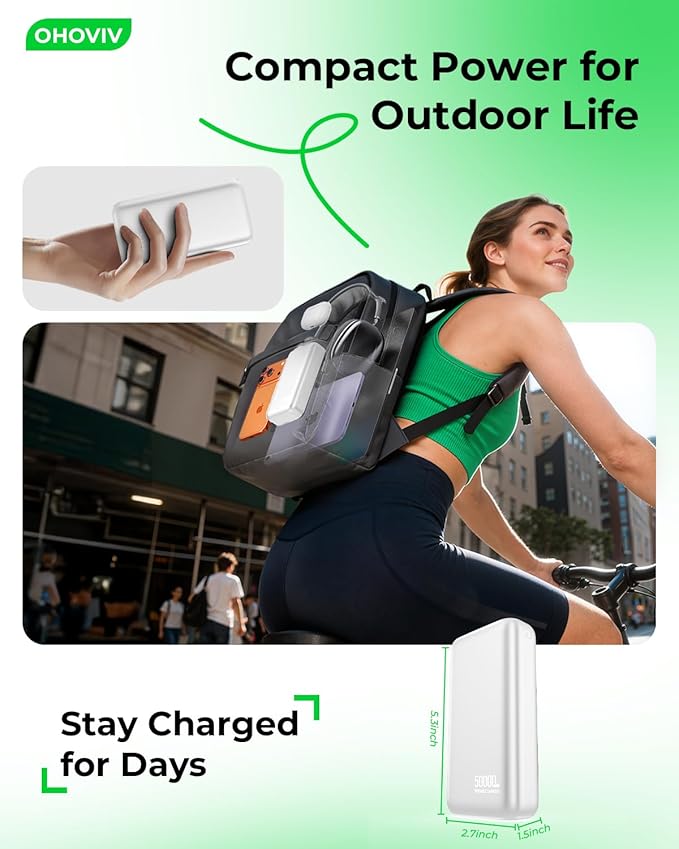 OHOVIV Portable Charger 50000mAh Power Bank - 22.5W Fast Charging External Battery Pack,USB-C Portable Phone Charger for iPhone 17/16/15/14/13 Pro Android Samsung, for Travel Camping Essential-White